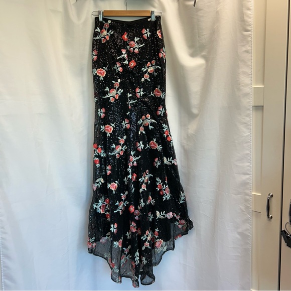 Alyce Paris Black Sequin floral flower embroidered maxi skirt evening formal 0 - Picture 5 of 13